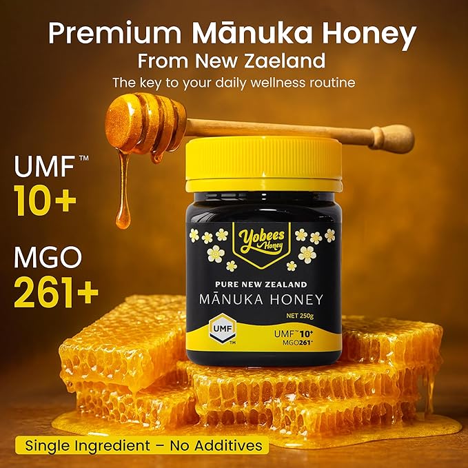 Yobees Honey Raw and unpasteurized New Zealand Manuka Honey Organic | MGO 261+ / Certified UMF 10+ | 8.8oz