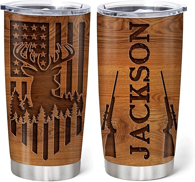 Hyturtle Personalized Hunting Gifts For Men - Deer Hunting Tumbler 20 Oz Travel Coffee Mug Stainless Steel - Fathers Day Hunting Gift For Dad, Him, Boy, Husband, Hunters From Son, Wife On Birthday