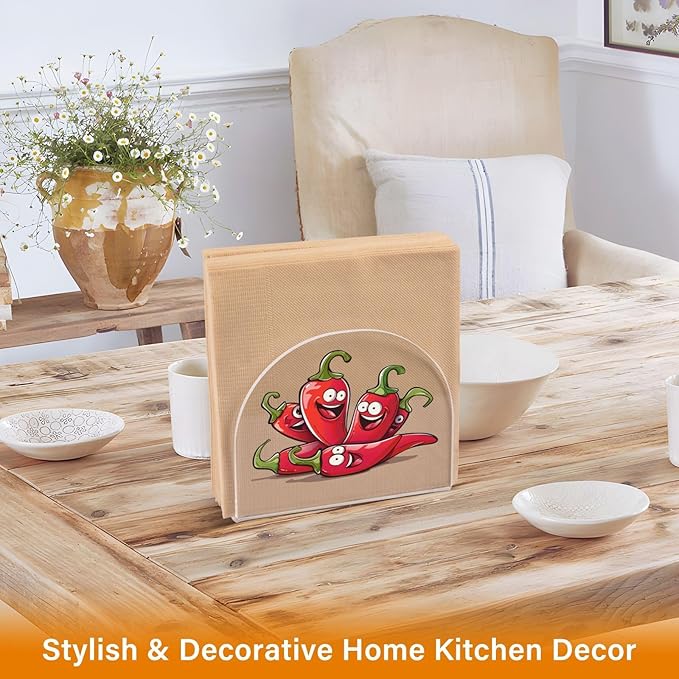Napkin Holder Acrylic Napkin Holders for Table, Tissue Paper Cocktail Napkin Holder for Kitchen Dinner Napkins Dispenser for Bar Accessories, Cartoon Chili Pepper 2 Pack