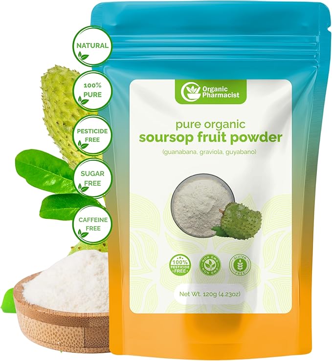 Organic Pharmacist Soursop Fruit Powder, Graviola, Guanabana Powder, Guyabano, Soursop Bitters, Encourages Gut Health & Immune Support, Teas, Juices and Smoothies, 120g