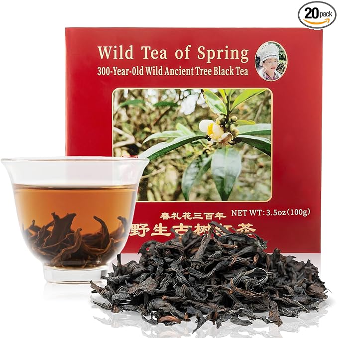 The Spring Tea Premium Grade Wild Tree Black Tea From 300+ Year Old Tree, Loose Leaf Tea, Organic, With Individual Pack, Just harvested in Spring 2025, Exquisite, Handpicked, Gift Package, 3.5oz/100g