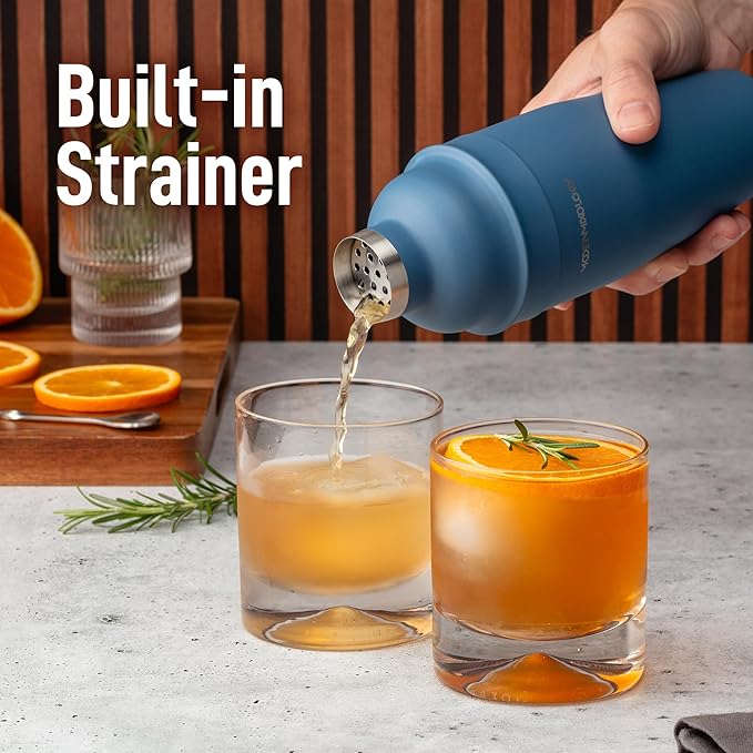 Mixology & Craft Matte Blue Bartender Kit – Cocktail Shaker and Jigger Set, 24oz Drink Mixer with Cap – Home Bar Tools for Mixing Cocktails, Martini, Margarita – Sleek Gift for Men & Women