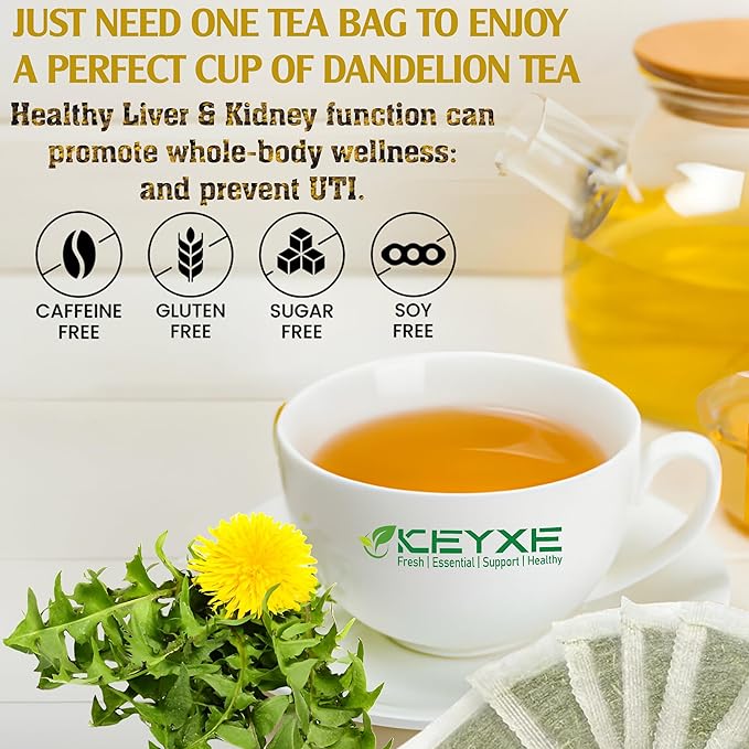 USDA Organic Dandelion Root Tea Bags , Roasted Coffee Substitute & Liver Kidney Cleanse Tea, Digestion & Bloating Relief Support, 100% Organic & Pure Dandelion Root, Non-GMO, Caffeine Free, 50 teabags Eco-Conscious Corn Fiber