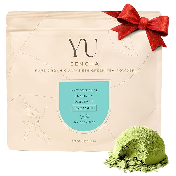 Yu Tea Decaf Organic Sencha Green Tea Powder, 100 Servings | Rich in Antioxidants, EGCG, & L-Theanine | Pure Japanese First Harvest Leaf | Caffeine-Free & Unsweetened | Resealable Pouch, 2.65 oz