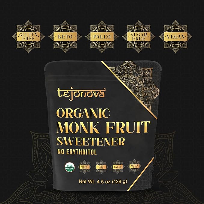 Organic Monk Fruit Powder, Pure Monk Fruit Sweetener No Erythritol, Monkfruit Sweetener Pure Goodness, Monk Fruit Sugar Susbtitute, Monk Fruit Extract Powder, 4.5oz 413 servings, by tejonova