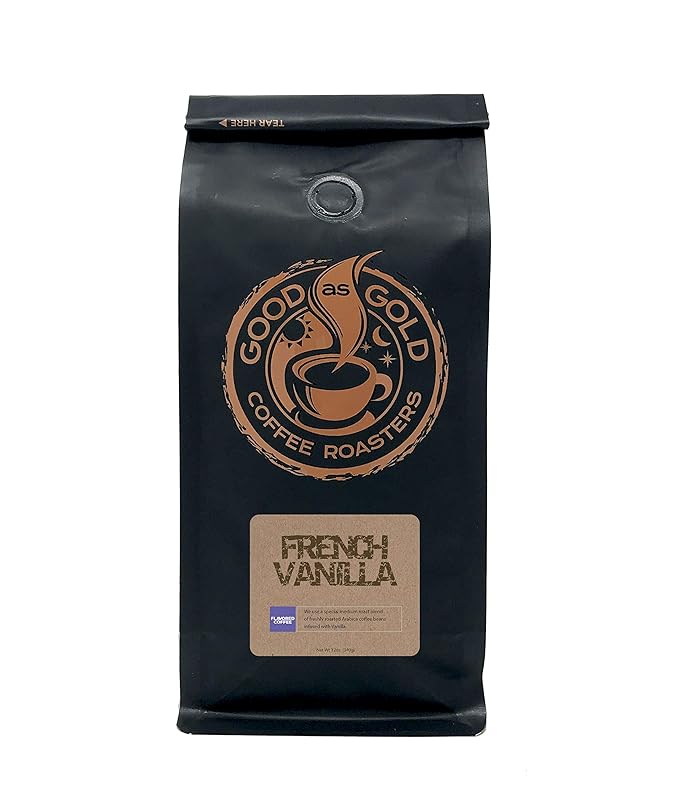 Good As Gold Coffee Roasters - French Vanilla Flavored Whole Bean Coffee, 12 Oz