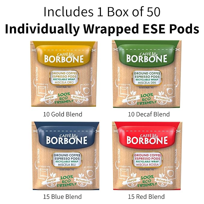 Caffè Borbone Espresso Paper Pods (50 Count) - Variety Pack, Single-Serve ESE Pods Roasted in Italy