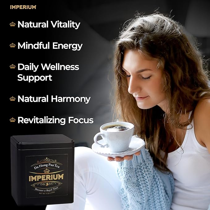 Imperium Da Hong Pao Loose Leaf Oolong Tea (4oz), Premium Hand-Picked Wuyi Mountain Rock Tea, Brews 100 Cups, Big Red Robe, Naturally Smooth and Rich, Harmonious Flavor and Sweet Aroma