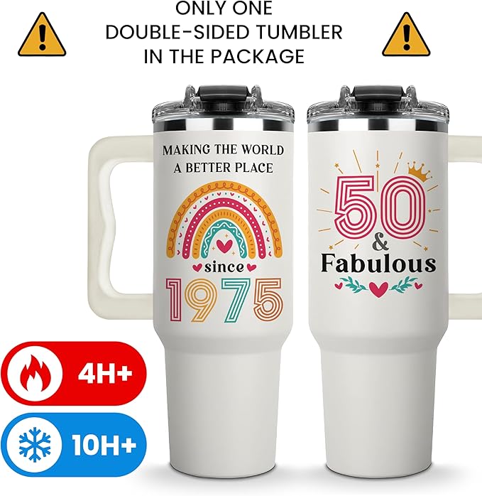 50th Birthday Gifts For Her, Woman, 1975 Birthday Gift For Women, 50 And Fabulous Gift, Cool Present For 50 Year Old Female, Fifty Years Old Gifts For Lady, Turning 50, 50th Tumbler 40oz