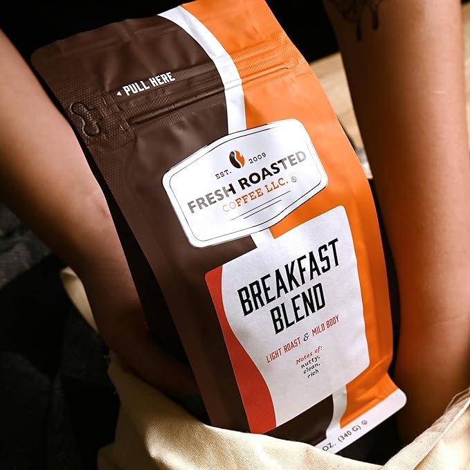 Fresh Roasted Coffee, Breakfast Blend, 12 oz, Light Roast, Kosher, Ground