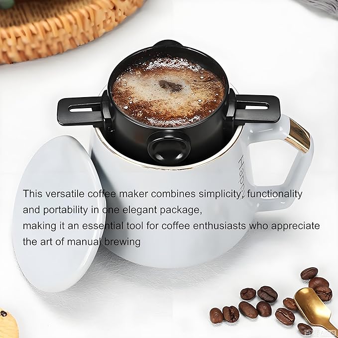Pour Over Coffee Maker, Manual Drip Coffee 250ml Cup with Stainless Steel Mesh Filter, to Clean for Home,Office, Travel, Camping, Portable Coffee Kit, Black