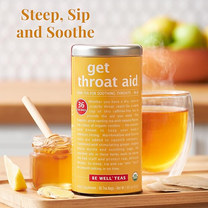 The Republic of Tea — Organic Get Throat Aid Herb Tea Tin, 36 Tea Bags, Naturally Caffeine Free Be Well Tea