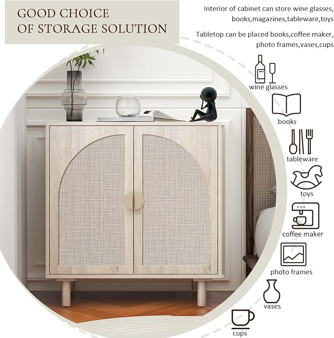 2-Door Storage Cabinet with Textured Woven Doors, Modern Sideboard Buffet for Small Spaces & Apartments, Accent Cabinet with Adjustable Shelf for Moving Season for Living Dining Room