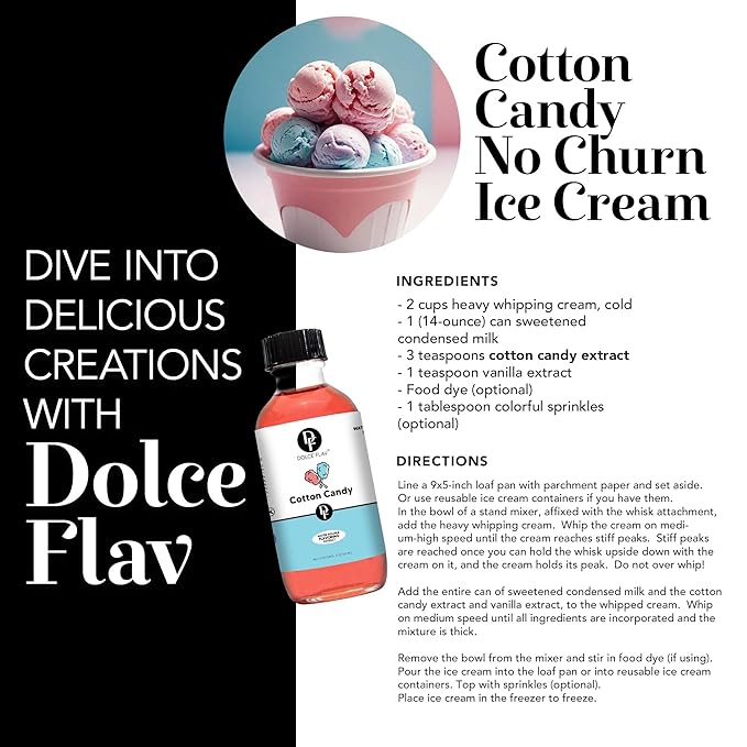 Dolce Flav Cotton Candy Extract – 8 Ounce Water-Soluble Kosher, Sugar-Free, Concentrated Carnival-Style Flavoring for Baking, Frostings & Drinks