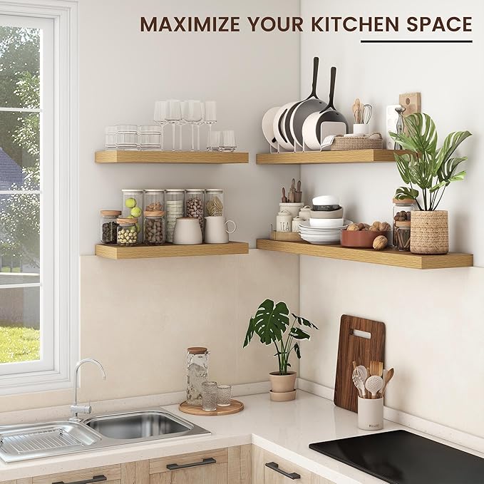 Floating Shelves for Wall, Engineered Wood Wall Shelves with Invisible Brackets for Living Room Bedroom Bathroom Office Kitchen Decor and Storage (Oak, 36" W x 9" D x 1.5" H) Set of 2