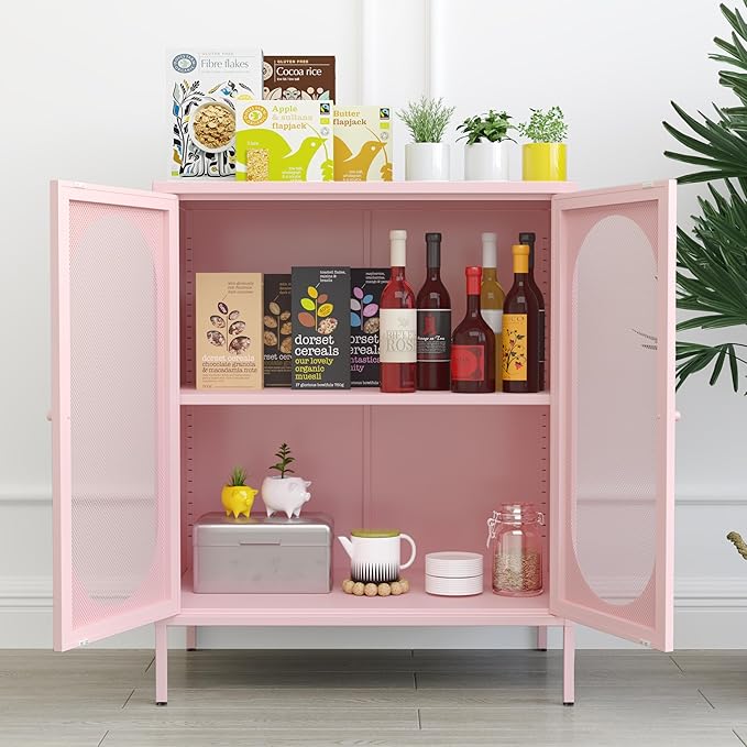 2 Door Accent Cabinet,Metal Storage Cabinet with Adjustable Shelf,Buffet Sideboard for Bed Room,Living Room,Entryway,Hallway,Home,Hotel,Office,Garage,Kitchen,1 Removable Shelf.