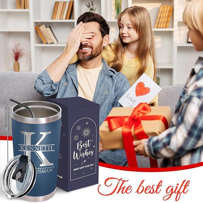 Personalized Tumbler with Pictures Text Name, Custom Double Wall Insulated Tumbler, 20oz Coffee cups with lid and straw, Personalized Christma Birthday Gifts for Women Men (made in USA)