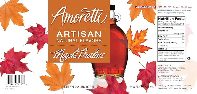 Amoretti - Natural Maple Praline Artisan Flavor Paste, 2.2 lbs, Perfect For Ice Cream, Beverages, Cakes, and more, Preservative Free, Vegan, Gluten Free, No Artificial Sweeteners, Highly Concentrated
