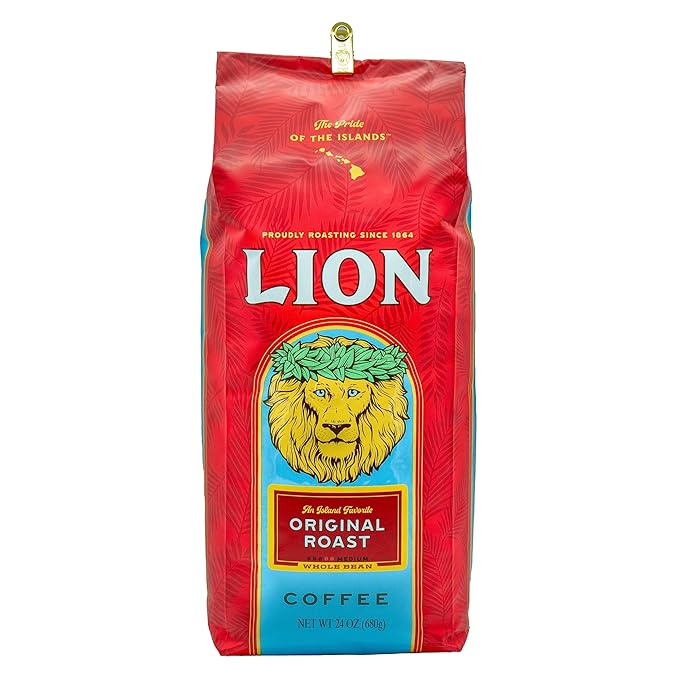 Lion Coffee Classic Original Whole Bean Coffee, Medium Roast, A Taste of Aloha - 24 Ounce Bag
