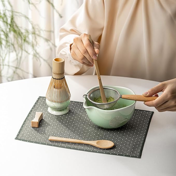 Matcha Whisk Set, Handcrafted Crystalline Glaze Matcha Set, 8 Pcs Matcha Kit Includes Matcha Bowl, Whisk with Holder, Bamboo Scoop & Spoon, Sifter and Tea Towel, Ceremonial Matcha Tea Set