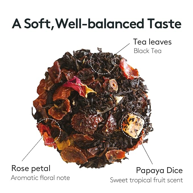 OSULLOC Peach Papaya Black Tea | Sweet Fruit Tea | 20 Pyramid Tea Bags, 1.76oz