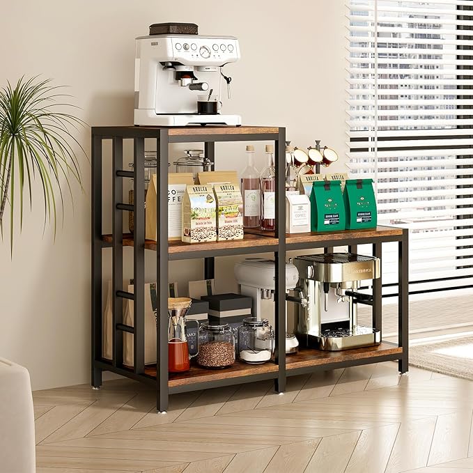 5-Tier Mini Fridge Stand, Bakers Rack with Storage,Multi-Purpose Microwave Stand,Mini Fridge Cabinet,Mini Fridge Shelf for Office,Kitchen,Living Room,Coffee Bar,Rustic Brown