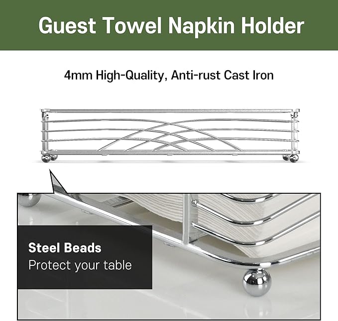 Silver Guest Towel Holder Tray for Bathroom – Countertop Napkin Organizer for Disposable Paper Towels, Elegant Hand Towel Rack for Powder Room, Modern Guest Bathroom Accessories