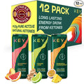 KEY Ketone Drink - Ketones for Energy & Focus, Sugar Free & Low Caffeine from Green Tea with L-Theanine, No Crash or Jitters, All Natural, Lightly Carbonated, Variety Pack (Pack of 12)
