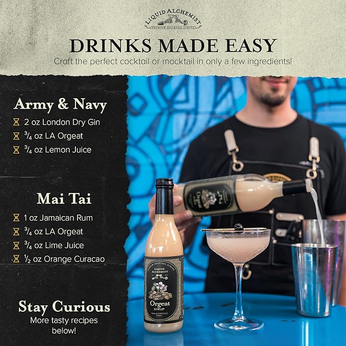 Liquid Alchemist Orgeat Syrup for Cocktails - Real Ingredients Make Our Almond Syrup the Perfect Mai Tai Mix - Non-GMO, Gluten Free & Vegan (12.7 oz)