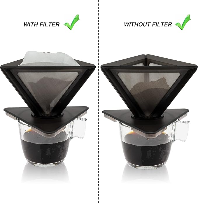Portable Pour Over Coffee Dripper with Storage case, Stainless Steel Mesh Reusable Coffee Filter, Dishwasher Safe, Ideal for Camping, RV, Backpacking, or at Home, Office