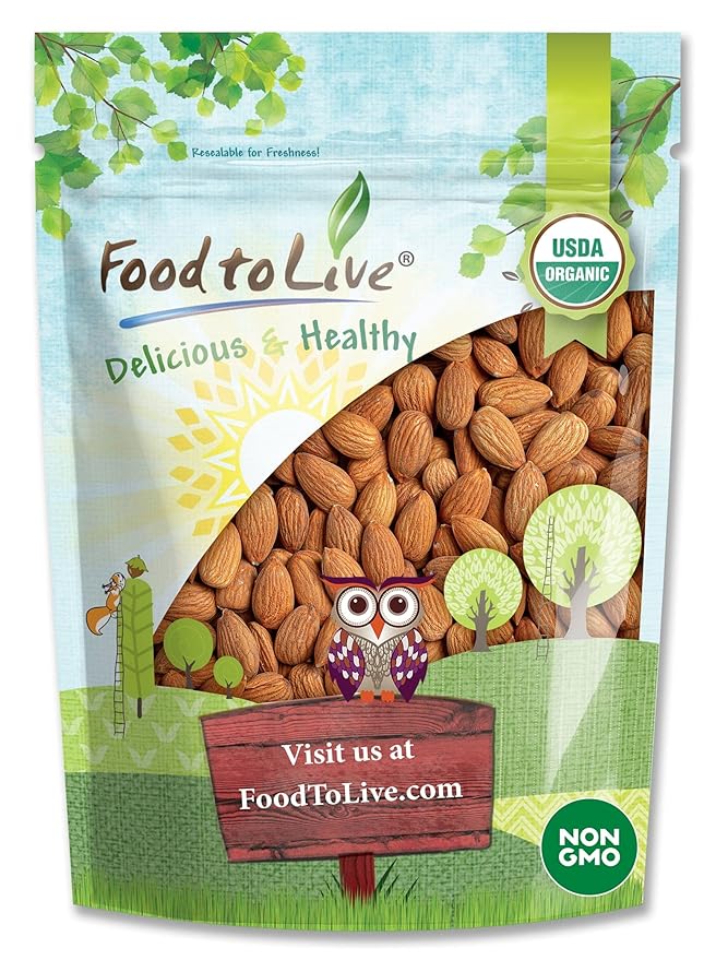 Food to Live Organic California Almonds, 8 Ounces – Non-GMO, Whole, Unsalted, Unroasted, Keto, Vegan Nuts in Bulk. Rich in Vitamin E. Snack. Great for Almond Milk and Butter, Desserts and Trail Mixes