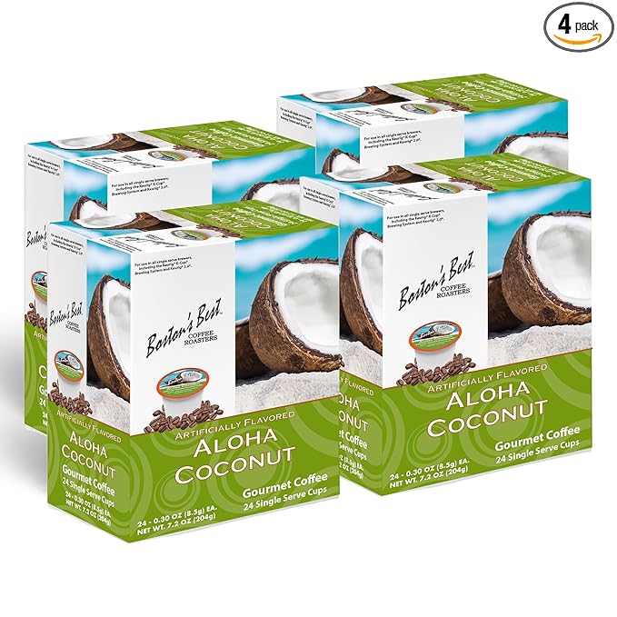 Boston’s Best - Aloha Coconut Flavored Delicious Gourmet Coffee Compatible with Keurig Coffee Maker, 24 Count (Pack of 4)