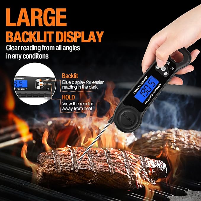 Meat Thermometer Digital, Instant Read Food Thermometer for Cooking Deep Fry BBQ Oven Grill Smoker Roast and Candy Thermometer, Stocking Stuffers Gifts for Men Women