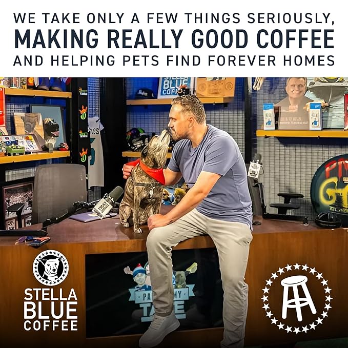 Stella Blue Whole Bean Coffee, Miss Peaches Blend, Medium Roast Citrus Caramel, Fruity Notes 100% Arabica Beans, Ethically Sourced from Central and South America, Smooth Balanced, 12oz Bag