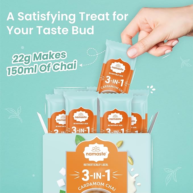 Namaste Chai Instant Tea Premix, Cardamom Chai | Value Pack | Assam Tea | Ready Mix (22g x 10 Sachets, Powder)