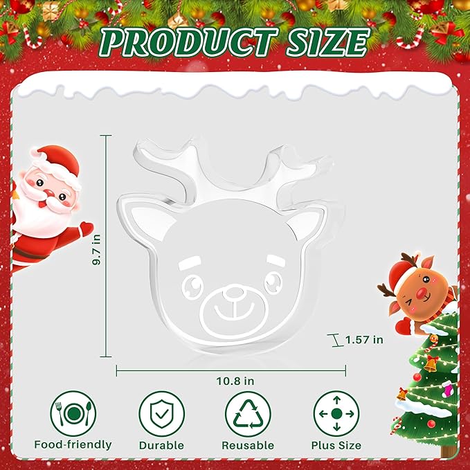 11" Christmas Elk Charcuterie Boards, Acrylic Reusable Serving Tray for Dessert Appetizer Display, Cute Reindeer Decorative Snack Platter for Xmas Party Table Decoration