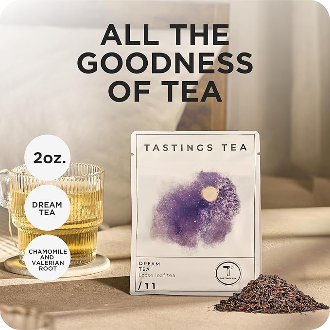 Tastings Tea Dream Loose Leaf, 1.2 oz | Calm Herbal Sleep Blend with Chamomile, Valerian & Lemon Grass | Natural Antioxidants for Wellness & Bed | Small Batch & Sustainably Sourced | Resealable Pouch