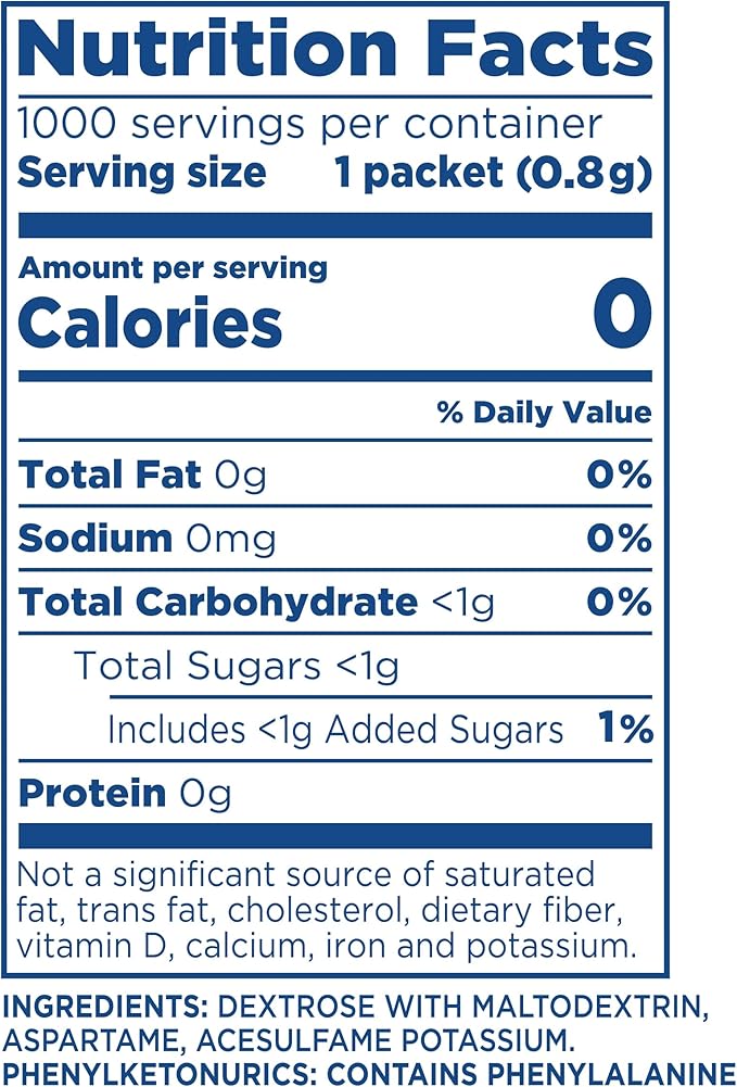 EQUAL 0 Calorie Sweetener, Aspartame and Acesulfame-K Sweetener Packets, Zero Calorie Sugar Alternative, Erythritol Free, 2000 Ct (Pack of 1)
