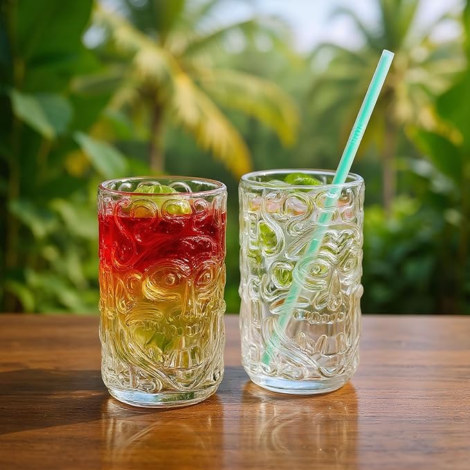 2-Pack 14.5oz Clear Tiki Glasses Cups for Cocktails Glass Drinking Set Crystal Glass Tumbler - for Water, Juice, Beer, Cocktails, Mojito, Wine and Whiskey, Bar Glassware