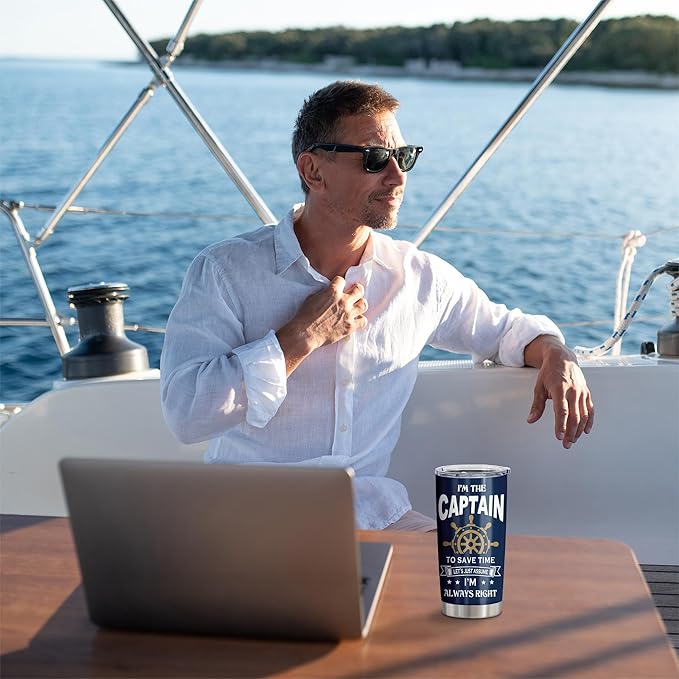 Gifts for Boat Owners, Boat Stuff Accessories Gift for Men, Christmas Captain Boater Gifts Tumbler 20Oz, Boating Captain Gift for Men