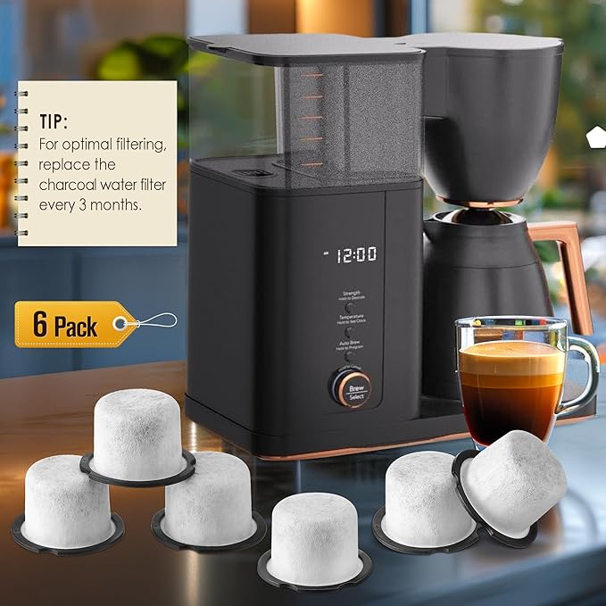 Qualirey 6 Pack Coffee Water Filter Replacement, Compatible with Cafe and GE Profile Grind & Brew Machine, Charcoal Coffee Filter Cartridges, Replacement for C7CGFLTR, Replace Every 3 Months