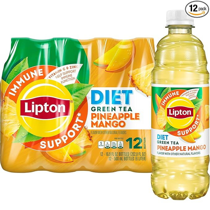 Lipton Immune Support Diet Pineapple Mango, 16.9 Fl Oz Bottles (Pack of 12)