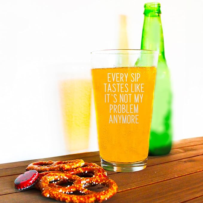 Every Sip Premium 16 oz Beer Pint Glass, Laser Engraved Beer Pint for Retirement, Lead-Free Drinking Glass, Beer Lover Gift (Every Sip One Side FBA)
