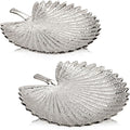 Silver Leaf Decorative Serving Tray for Table Centerpiece 10"+12" Ceramic Leaf-Shaped Trinket Dish, Candle Tray, Vanity Organizer, Coffee Table Decor, Modern Glam Home Decor, Gifts for Women