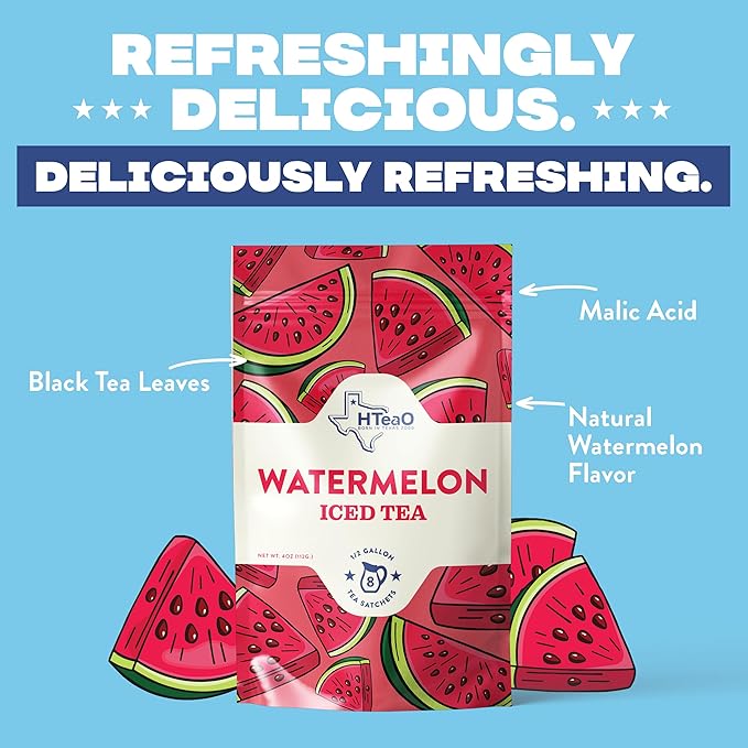 HTeaO Watermelon Iced Tea Bags – Makes 8 Gallons in 5 Minutes – Large Loaded Tea Sachets for Parties, Family Gatherings, & Groups – Texas-Style Ice Tea Packets for Quick Brew (16-Count)
