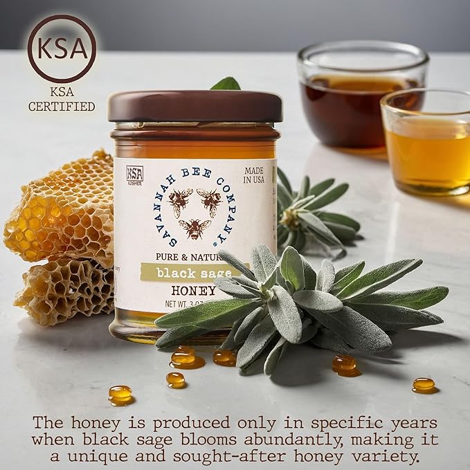 Savannah Bee Black Sage Honey - Naturally Sweet Rare and Exquisite - Perfect Addition to Cheese Boards - 3 Oz