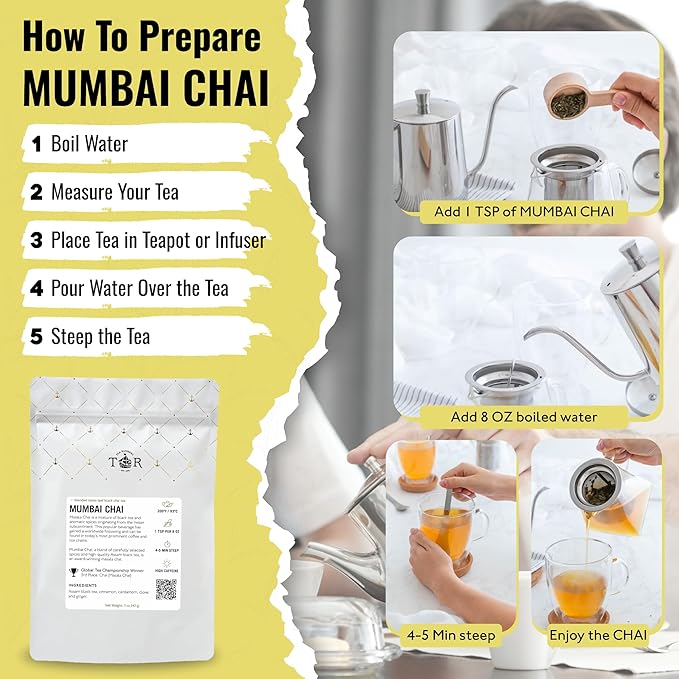 Tea Runners Organic Mumbai Chai – Premium Loose Leaf Masala Chai Tea | Bold Assam Black Tea with Aromatic Spices | High Caffeine, Award-Winning Blend for Energizing Mornings & Cozy Evenings - 5 oz