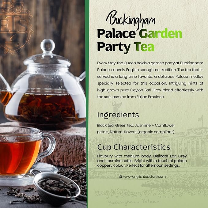 English Tea Store Buckingham Palace Garden Party Tea - 16oz | Loose Leaf Black Tea with Earl Grey and Jasmine Notes | Ceylon Assam Kenya Blend | Medium Bodied Elegant Afternoon Tea