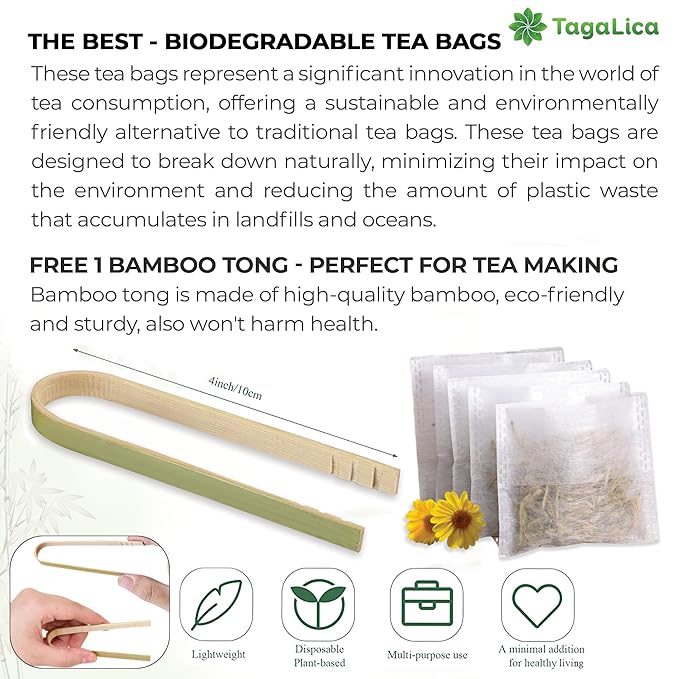 Tagalica, Premium 75 Lemongrass Tea Bags, 100% Natural & Pure Lemongrass leaves, Eco-Conscious Tea Bags, Lemongrass Herbal Tea. Lemongrass Leaf Tea. No Sugar, No Caffeine, No Gluten, Vegan.