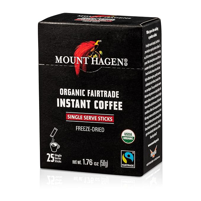 Mount Hagen 25 Count Single Serve Instant Coffee Packets - 2 Pack | Organic Medium Roast Arabica Beans | Eco-friendly, Fair-Trade [2 x 25 sticks/1.76oz/50g]